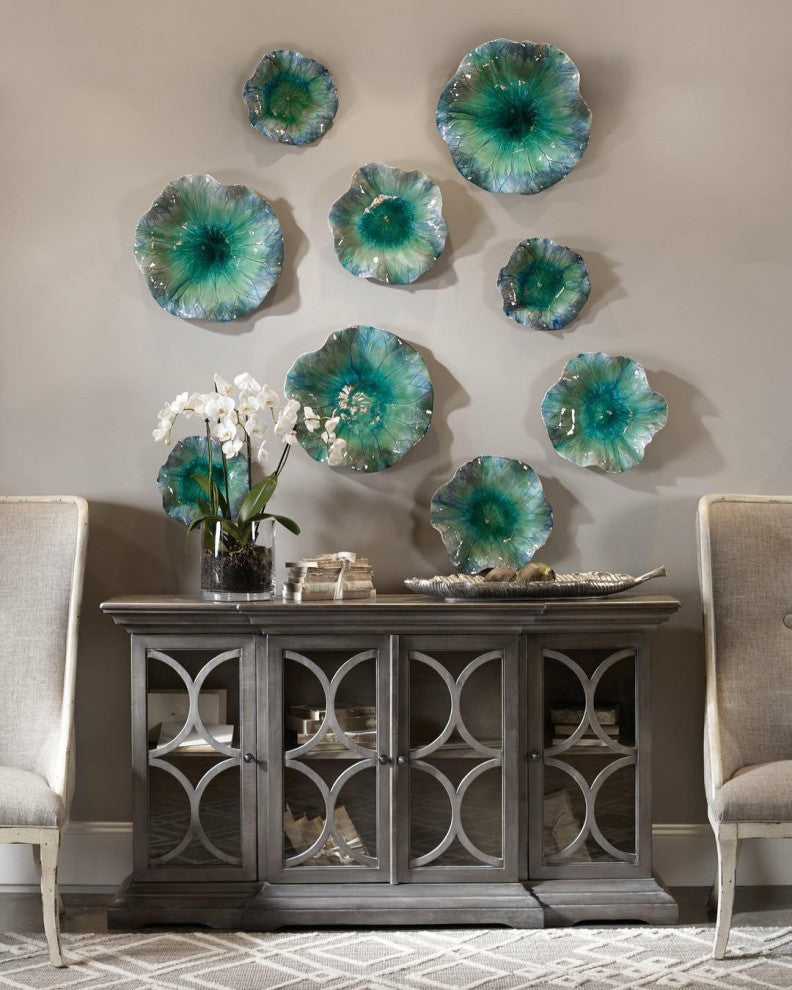Turquoise Aqua Lily Pad Wall Art, 3-Piece Set, Flower Sculpture Blue Hanging