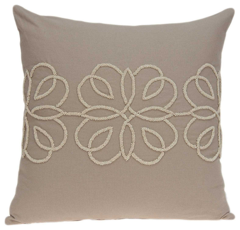 20" X 7" X 20" Cool Transitional Tan Cotton Accent Pillow Cover With Down Insert