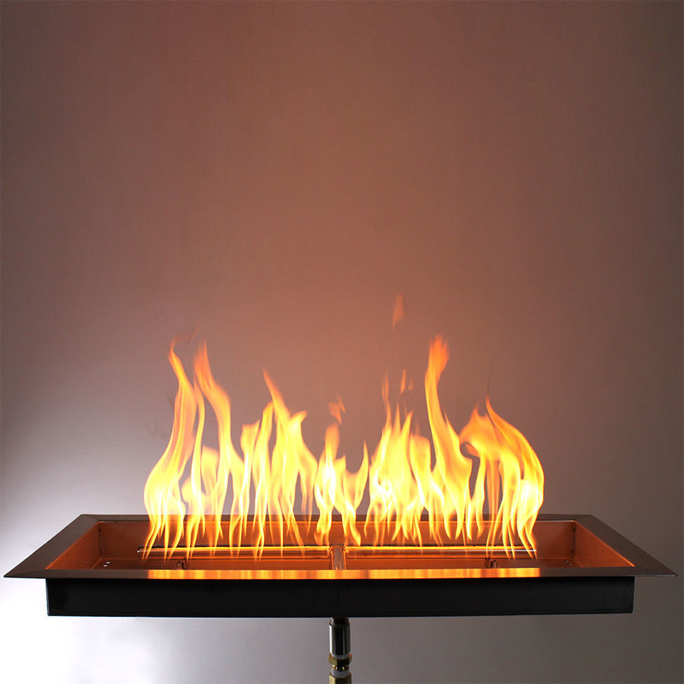 24" x 8" Rectangular Fire Pit Burner w/ Pan, Stainless Steel