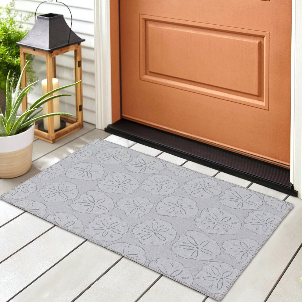 Indoor/Outdoor Seabreeze SZ10 Silver Machine Washable 1'8" x 2'6" Rug