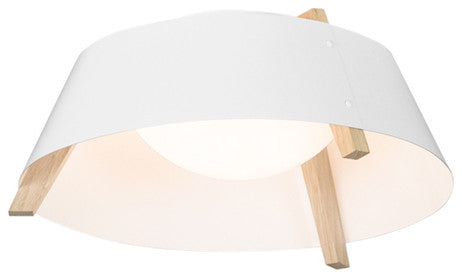 Casia 14" Flush Mount, Dark Stained Walnut, Gloss White, 3500k Led