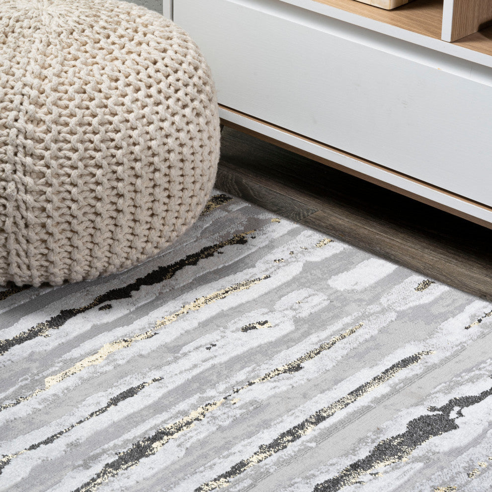 Batten Modern Stripe Area Rug, Gray/Black, 8 X 10