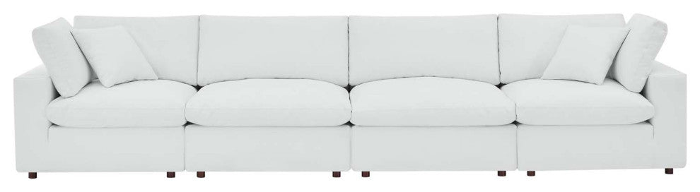 Commix Down Filled Overstuffed Vegan Leather 4-Seater Sofa - White