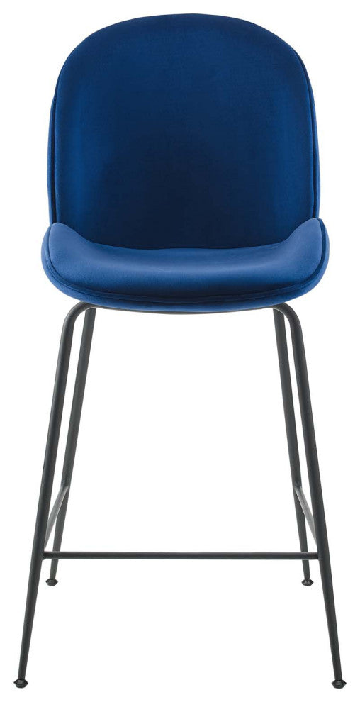 Counter Stool Chair, Velvet, Metal, Blue Navy, Modern, Bar Pub Bistro Restaurant