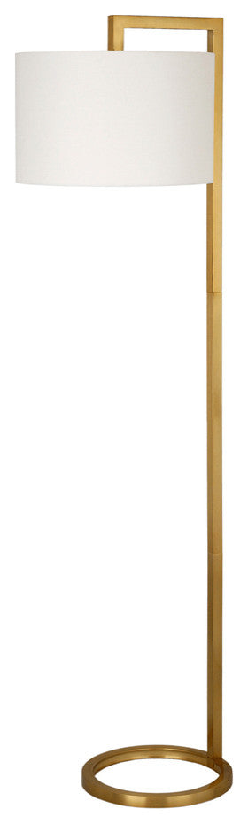 64" Brass Traditional Shaped Floor Lamp With White Frosted Glass Drum Shade