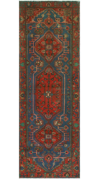 Fine Vintage Distressed Andric Red/Blue Runner, 3'5 x 10'2
