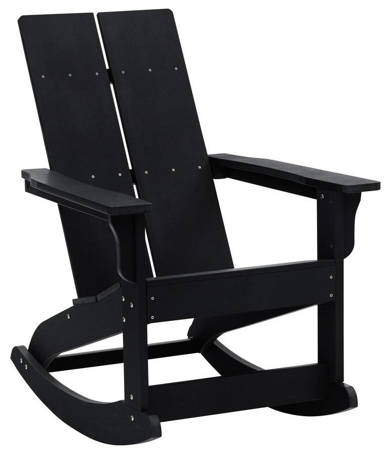 Finn Outdoor Rocking Adirondack Chair w/Rust Resistant Stainless Steel Hardware, Black