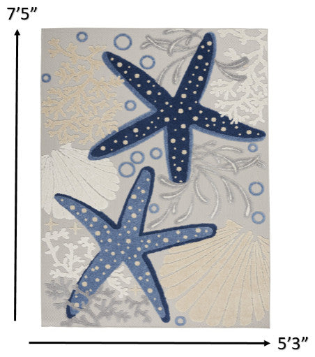 5' X 8' Blue And Gray Indoor Outdoor Area Rug