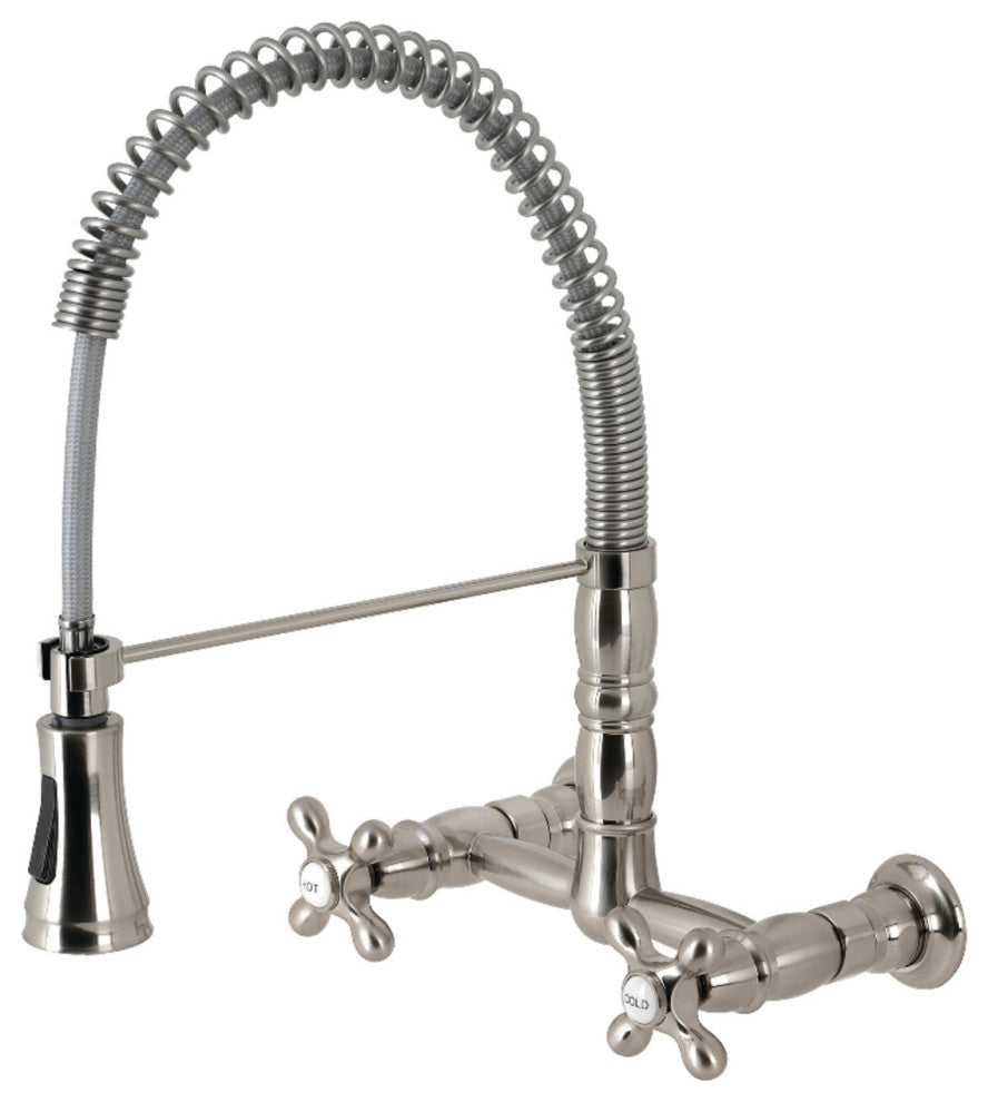 GS1248AX Two-Handle Wall-Mount Pull-Down Sprayer Kitchen Faucet, Brushed Nickel