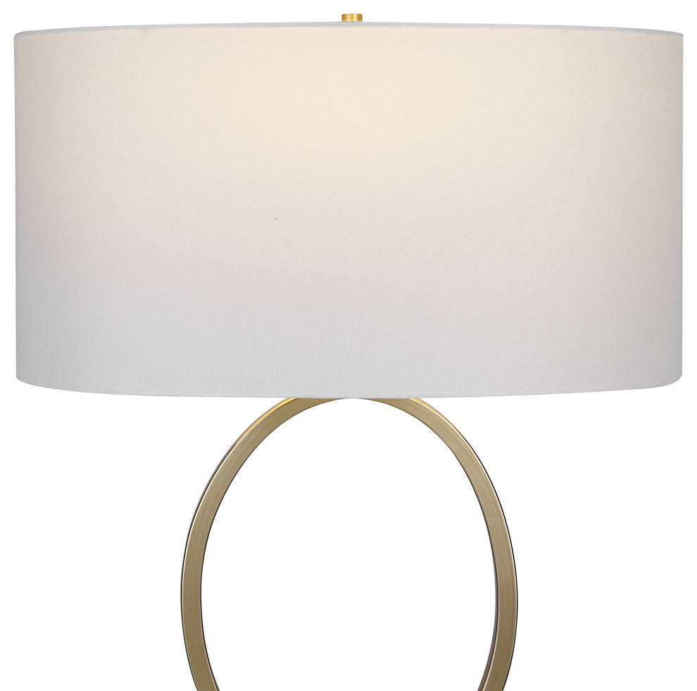 Benzara BM277022 27" Metal Table Lamp, Oval Center Ring, Gold, White