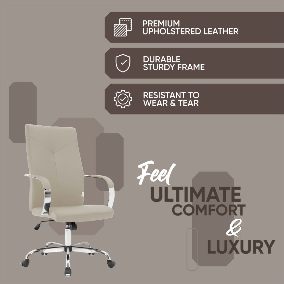 LeisureMod Sonora High-Back Adjustable Leather Conference Chair, Tan