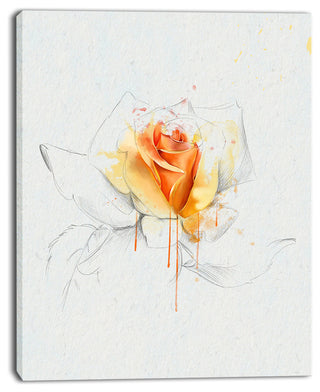 Yellow Rose Sketch on White Back, Flower Artwork on Canvas, 30"x40"
