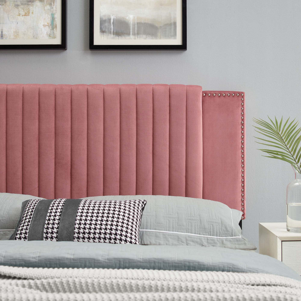 Felicity Channel Tufted Performance Velvet Twin Headboard, Dusty Rose