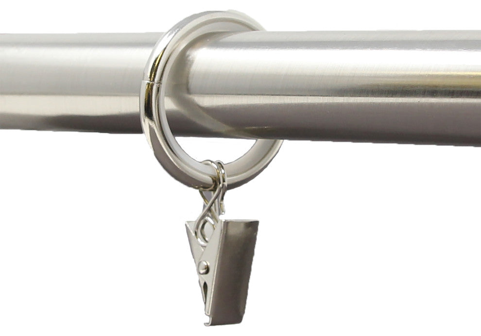 1 1/4" Nylon-insert Curtain Rings With Clips and Eyelets, Brushed Steel