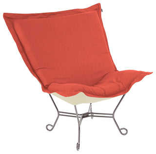 Howard Elliott Linen Slub Poppy Scroll Puff Chair, Titanium Frame