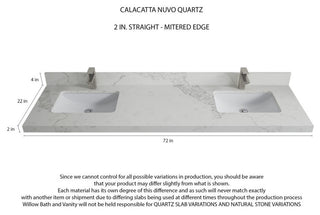 Boston 72 Double Sink Bath Vanity in White 2" Calacatta Nuvo
