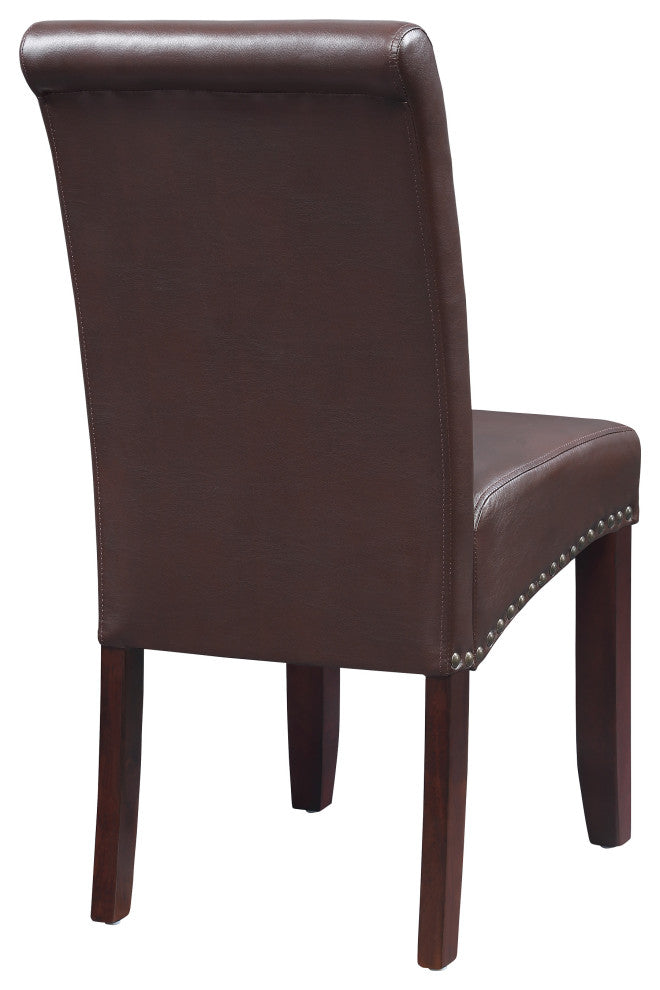 Parsons Dining Chair With Antique Bronze Nail Heads, Cocoa Faux Leather