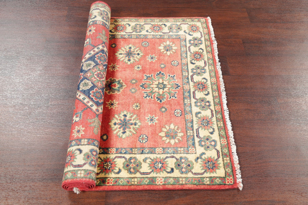 Hand Made Kazak Oriental Faded Traditional Pakistani Area Rug, Orange, 3x5