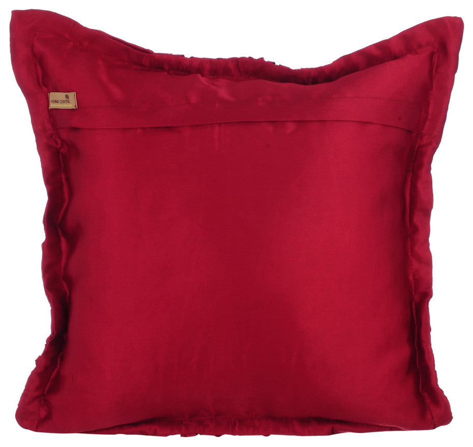 Red Satin Throw Pillow 20"x20" Sofa Pillow Covers, Ruched, Dreamy Ruby Red