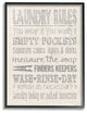 Soft Gray Textured Laundry Rules Wash Rinse Dry Typography, Framed, 16"x20"