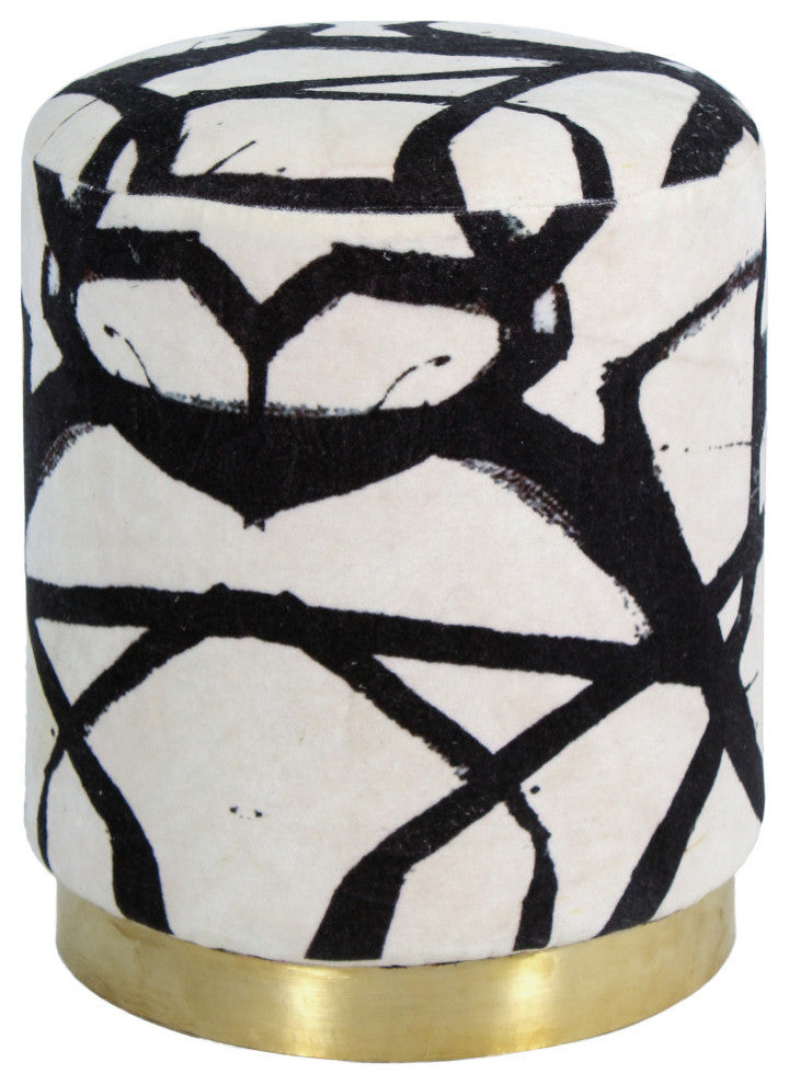 Tilla Cotton Velvet Ottoman With Printed Artwork