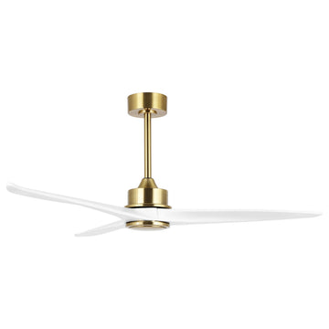 52" Solid Wood 3-Blade Propeller Ceiling Fan With Remote, Gold/White