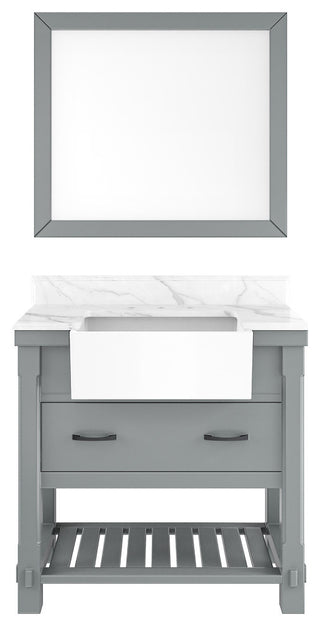 Bathroom Vanity, White Carrara Marble Top,with Sinks,Solid Wood Cabinets, 36in