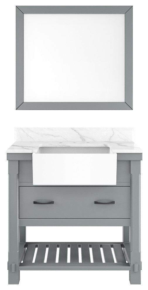 Bathroom Vanity, White Carrara Marble Top,with Sinks,Solid Wood Cabinets, 36in