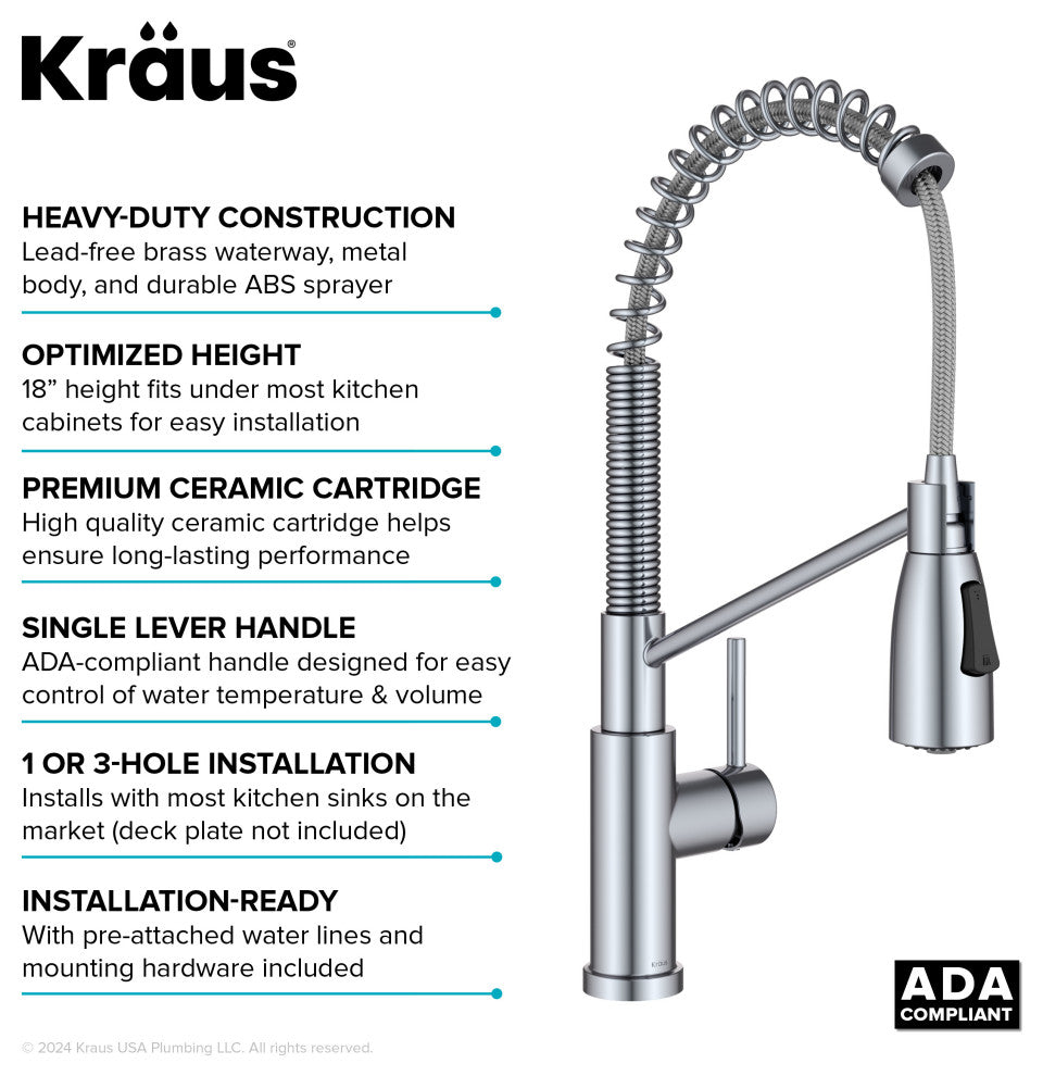 KRAUS Coda Commercial Style 2-Function 1-Handle Pull Down Kitchen Faucet, CH