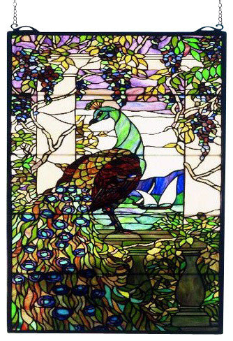 Meyda lighting 50562 19"W X 40"H Tiffany Peacock Wisteria Stained Glass Window