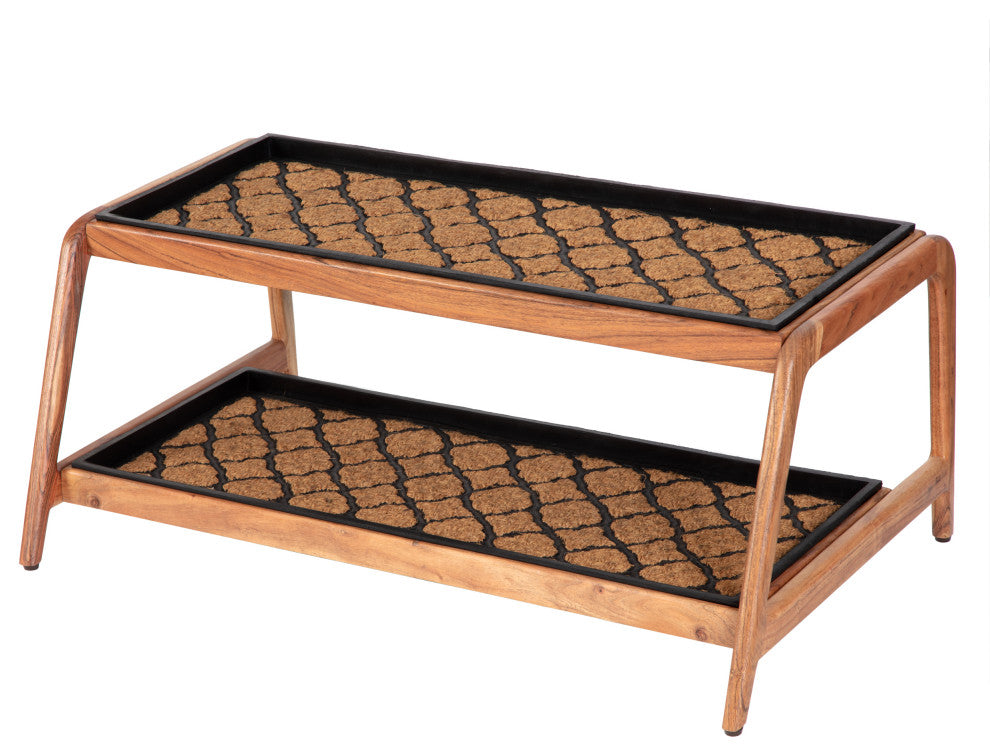 Double-Tier Natural Stand With 3-Pair Rubber Boot Trays Shangri-La