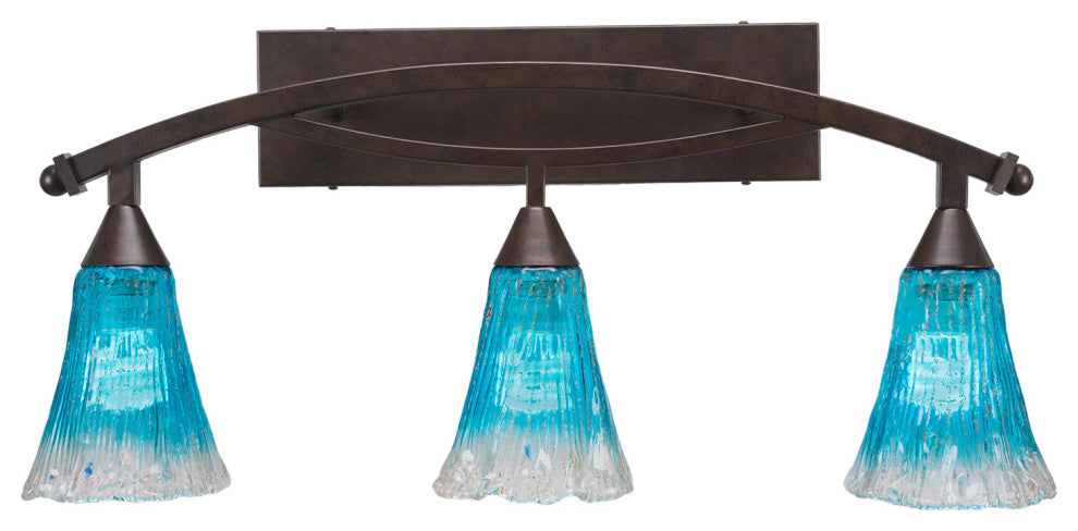 Bow 3 Light Bath Bar, 5.5" Teal Crystal Glass