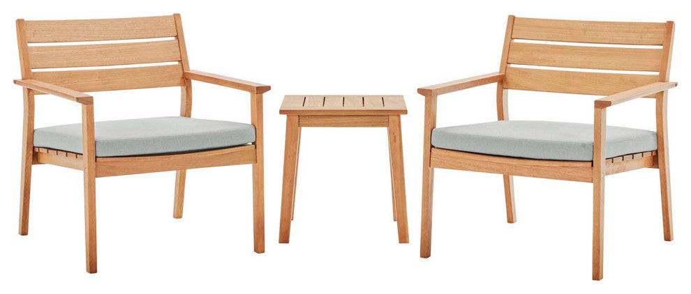 Lounge Chair and Table Set, Wood, Brown Natural Taupe Gray, Modern, Outdoor