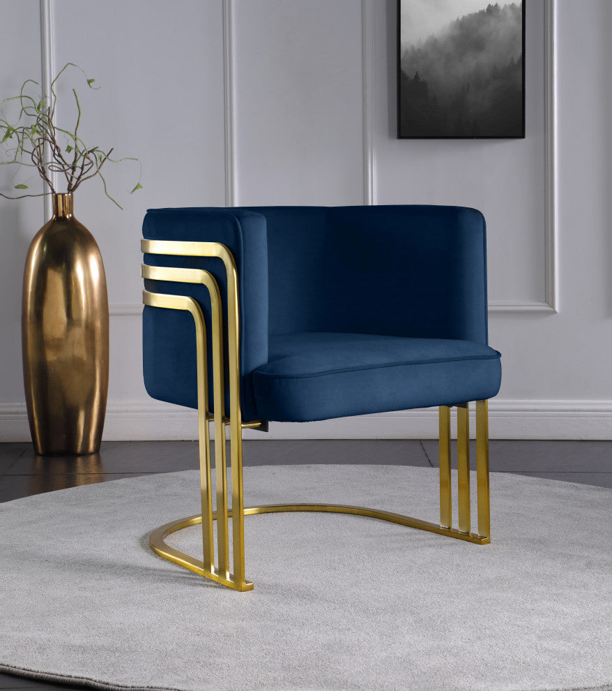 Rays Velvet Upholstered Accent Chair, Navy