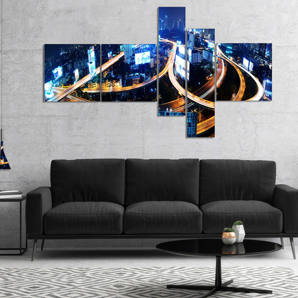 Bangkok Expressway Aerial View, Cityscape Photo Canvas Print, 60"x32", 5 panels