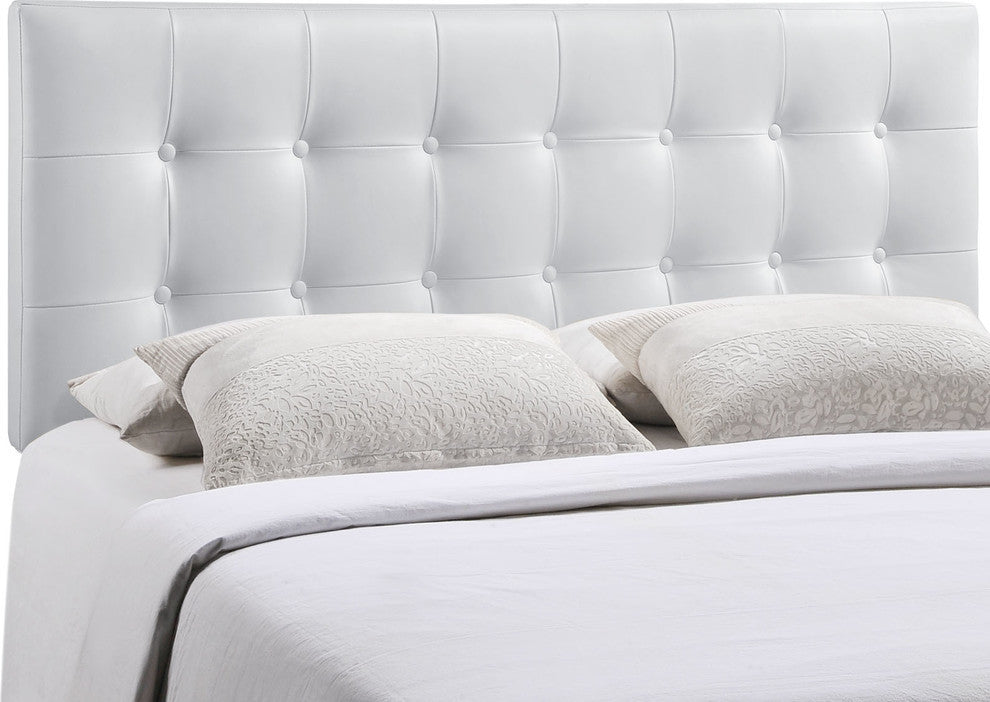 Modern Contemporary Queen Size Vinyl Headboard, White Faux Leather