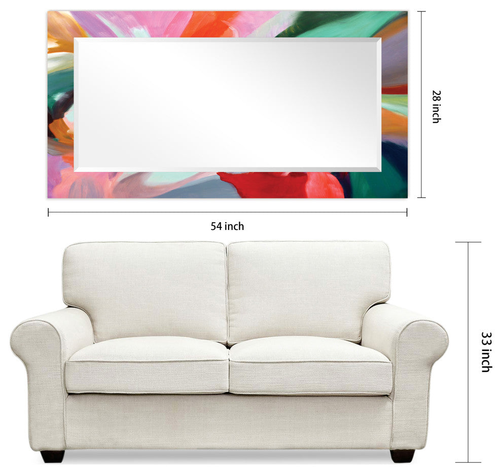 "Chaos" Beveled Mirror on Printed Abstarct Tempered Art Glass, 54x28"