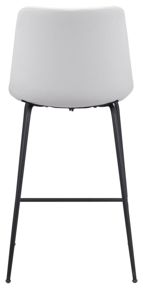 Counter Stool Chair, Faux Vinyl Leather, Steel, White, Black, Mid Century Cafe