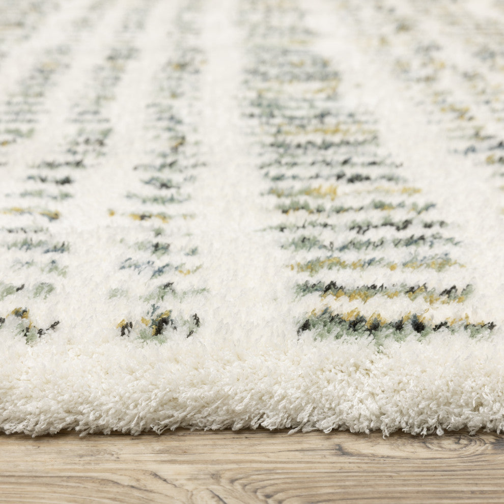 Greer Modern Dashed Lines Ivory/ Multi Area Rug, 9'10" X 12'10"