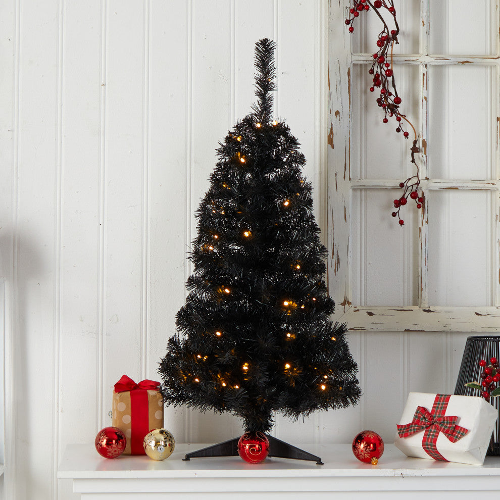 3' Black Artificial Christmas Tree With 50 LED Lights and 118 Bendable Branches