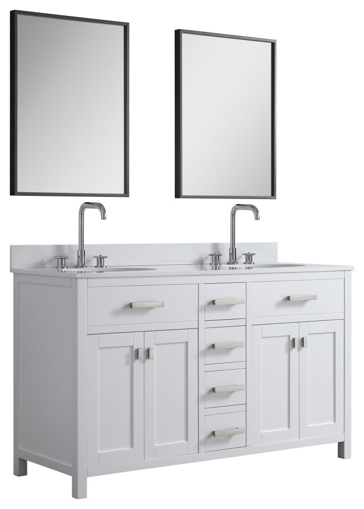 London 60-in White Bathroom Vanity Base Cabinet Without Top