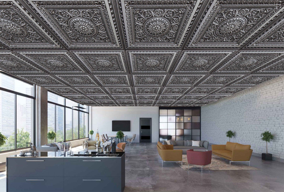 Antique Silver 3D Ceiling Panels, 2'x2', 4 Sq Ft