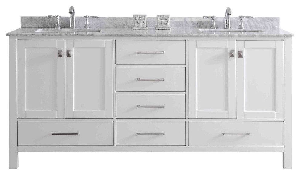 Eviva Aberdeen 72 Transitional White Bathroom Vanity White Carrera Countertop