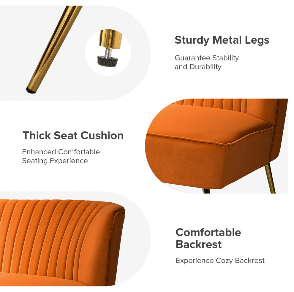 Velvet Tufted Loveseat Sofa With Golden Base, Orange