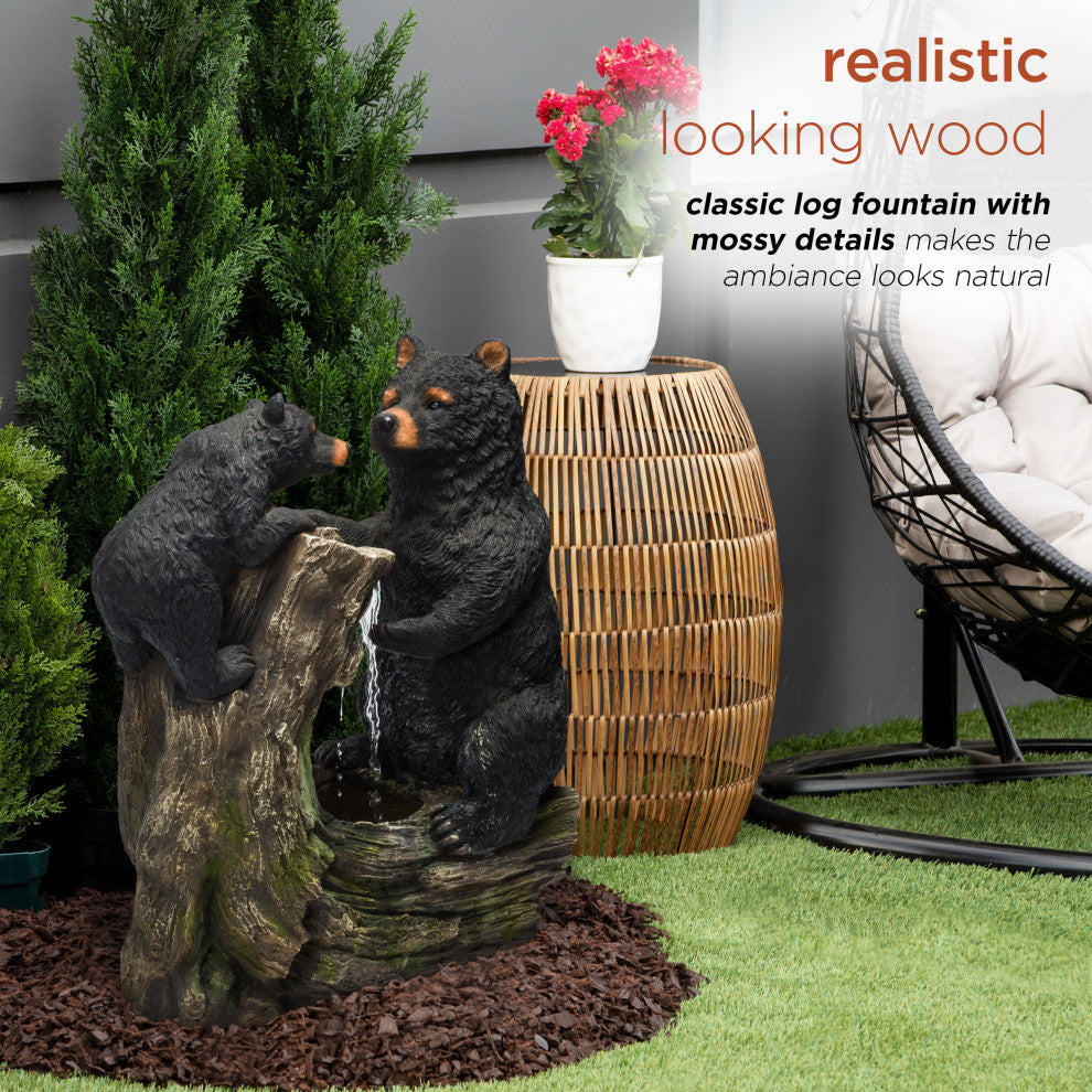 Alpine Cute and Whimsical Bear and Cub Fountain Without Light, 26" Tall
