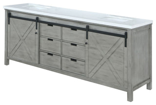 Marsyas 80" Ash Gray Double Bathroom Vanity Cabinet Quartz Top Square Sinks