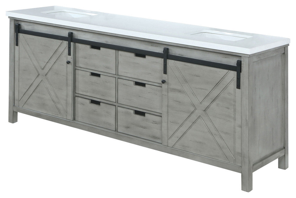 Marsyas 80" Ash Gray Double Bathroom Vanity Cabinet Quartz Top Square Sinks