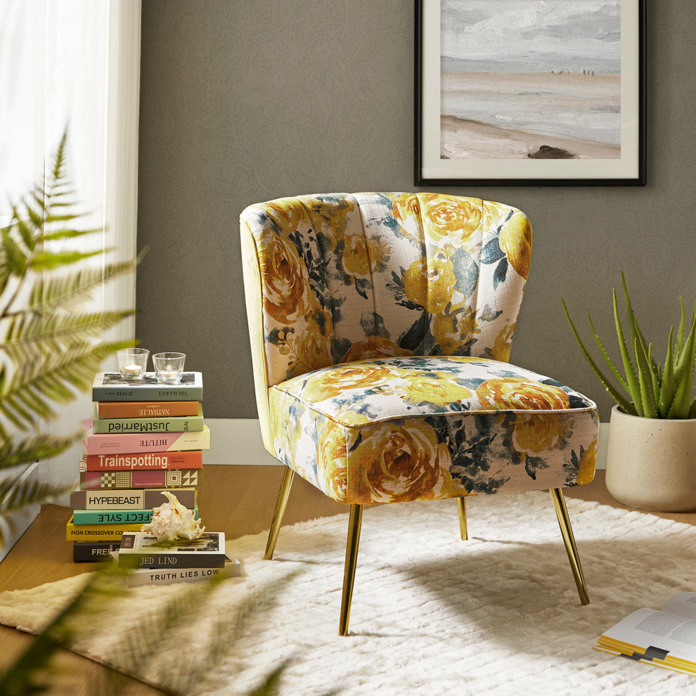 Accent Side Chair With Tufted Back, Yellow