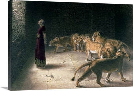 "Daniel in the Lions Den, mezzotint" Canvas Art, 30"x20"x1.25"