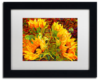 'Four Sunflowers' Matted Framed Canvas Art by Mandy Budan